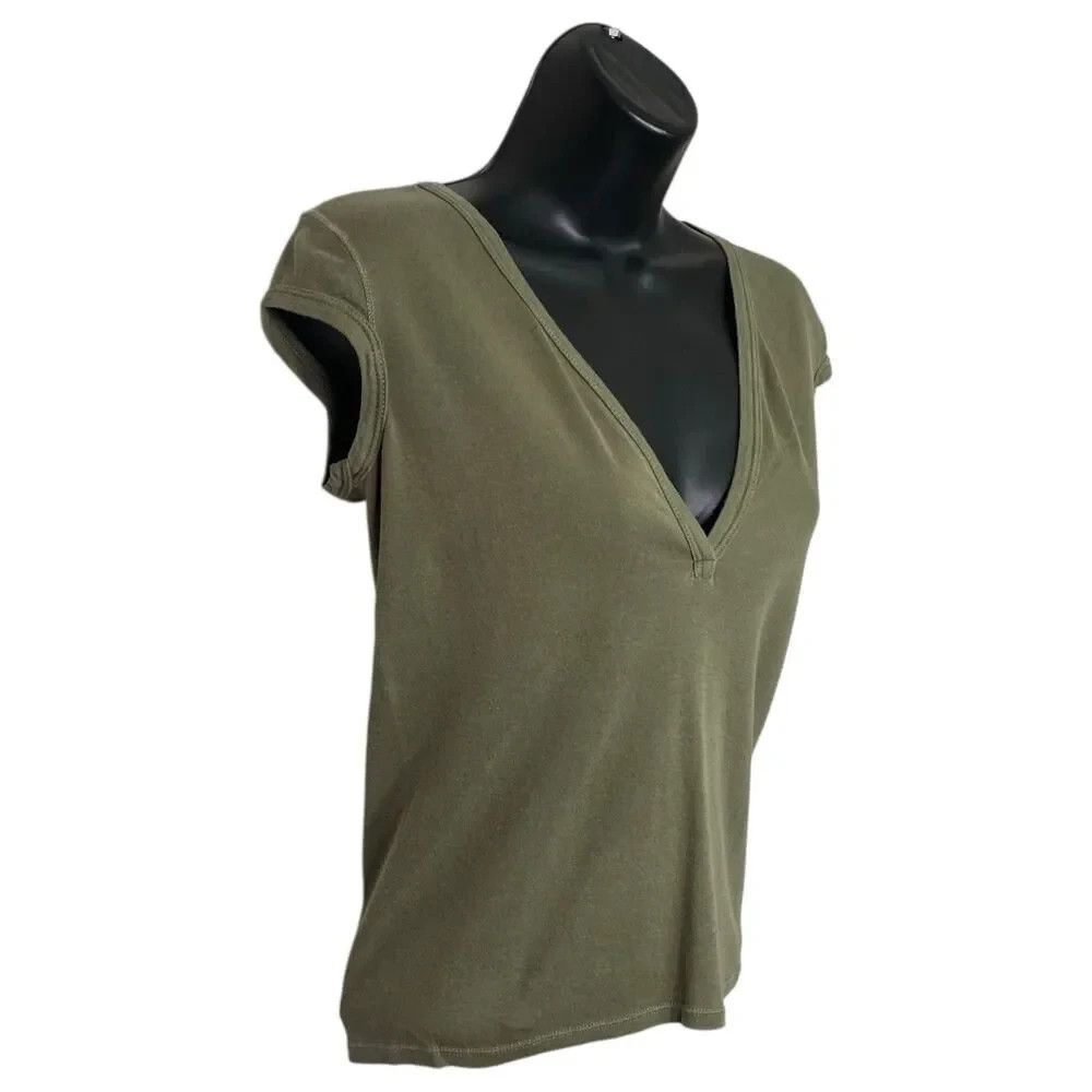 AG Adriano Goldschmied T-Shirt Womens Small Green V-Neck Top Cropped USA Tee NEW